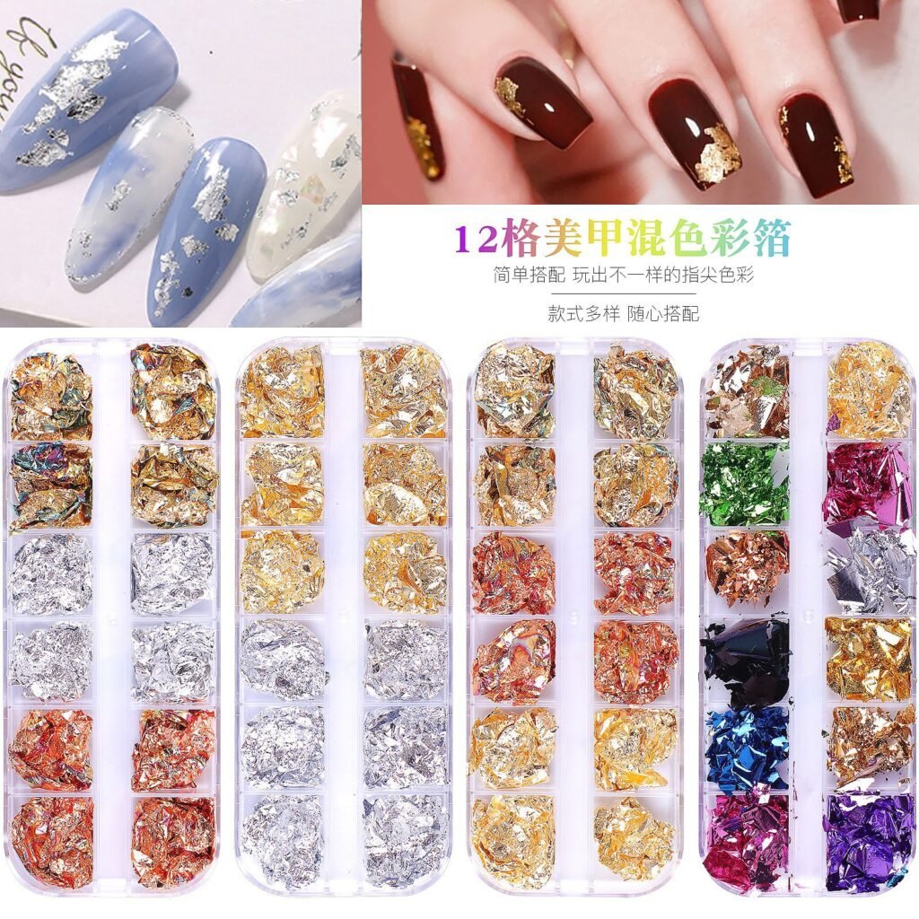 Gold Silver Irregular Aluminum Foil Paper Nail Art Sticker Nail Foil 3D Glitter DIY Manicure UV Gel Polish Nail Decoration Tools